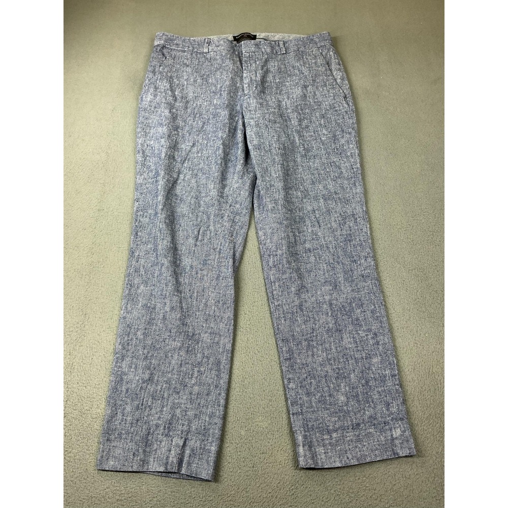 Banana Republic Avery Pants Womens 8 Blue Linen Blend Straight Leg Mid Rise